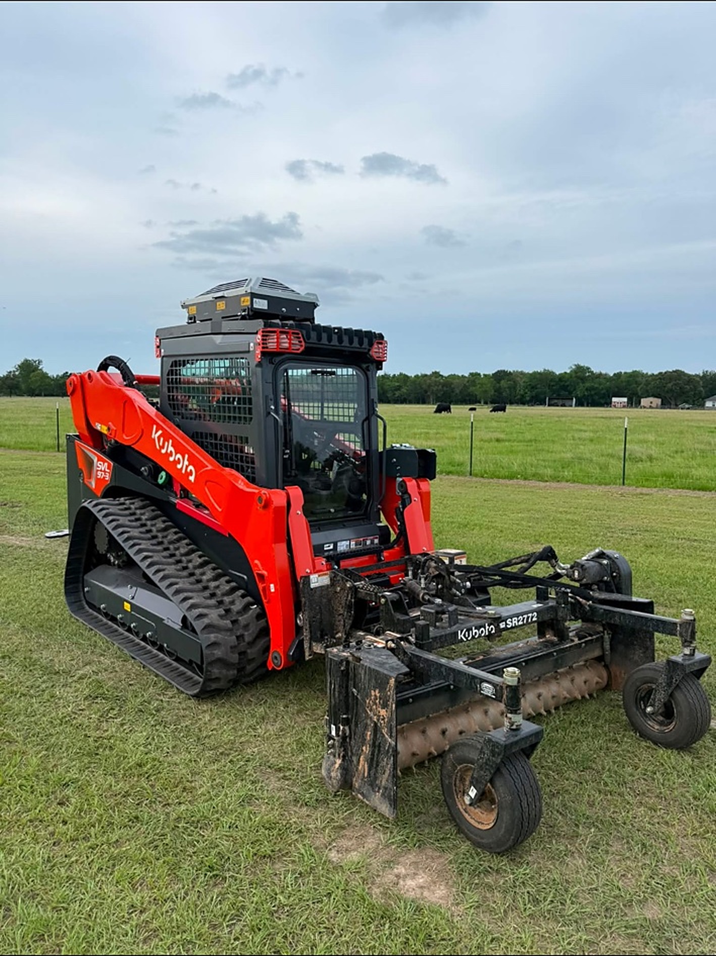 Kubota track loader with forestry mulching attachment used by Prestige Land Services for land clearing in Sealy, Texas